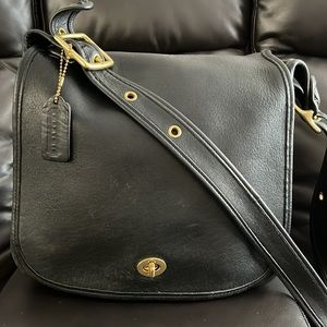 Vintage Coach Stewardess Black Leather Bag 9525